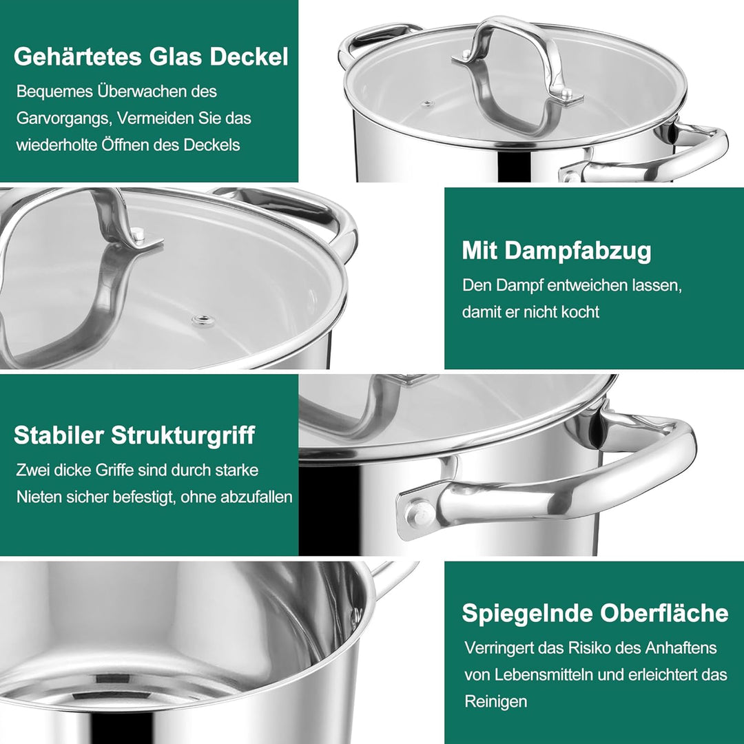 Homikit Kochtopf, 22cm Edeastahl Topf Nudeltopf Induktion 4,7L, Suppentopf mit Glasdeckel & 3-Lagen