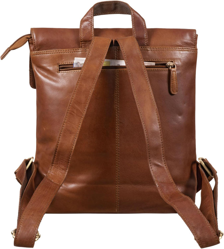 STILORD Charlie Vintage Lederrucksack Braun Mittelgrosser Daypack für Damen Herren 13,3 Zoll Laptop