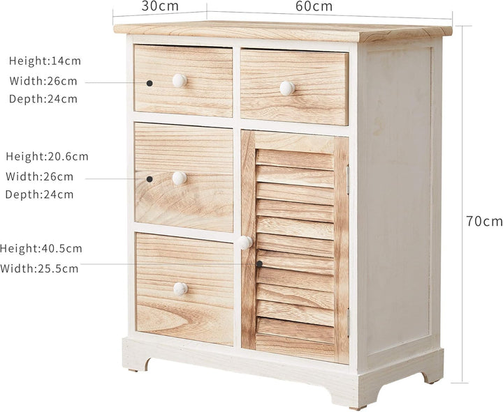 Rebecca Mobili Kommode Schubladenschrank Weiss Hellbraun 4 Schubladen 1 Tür Holz Design Wohneinricht