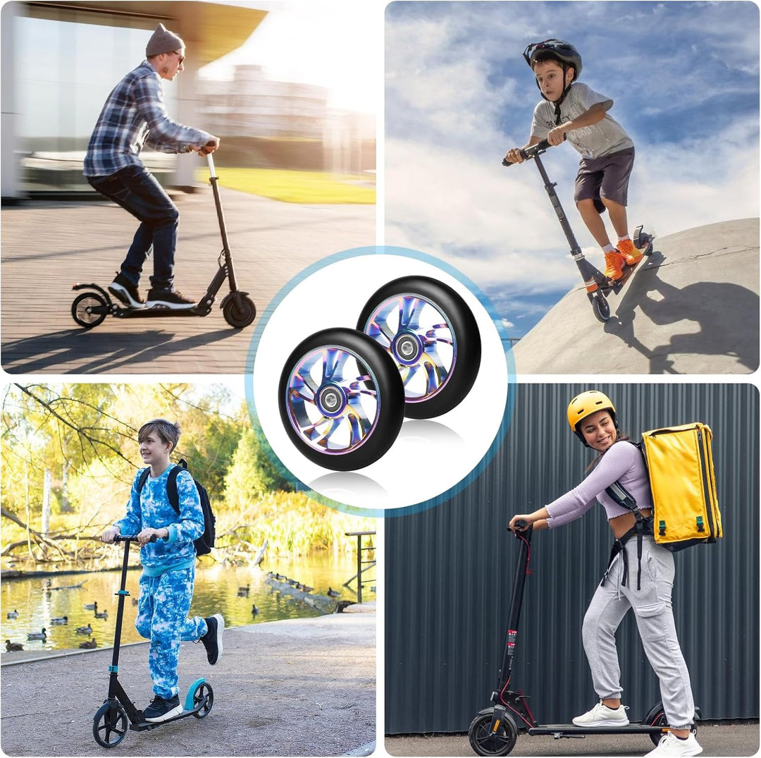 2Stück Stunt Scooter Rollen 110 mm, Bunt Scooter Ersatzräder, 88A Rollerräder für Stunt mit ABEC-9 L