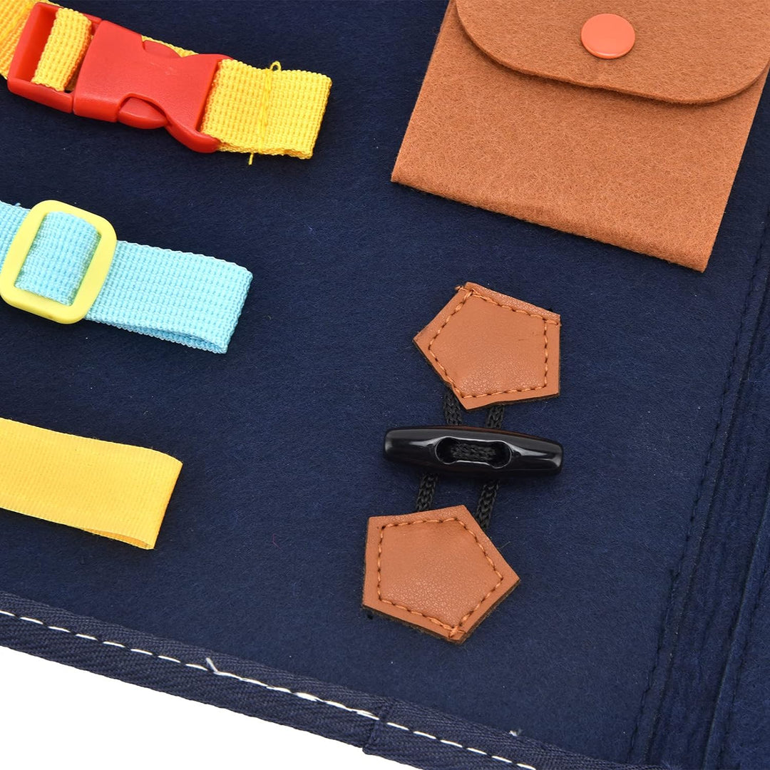 Baby Busy Board, Montessori-Lernspielzeug aus Holz, Feinmotorik und Grundlegende Lebenskompetenzen E