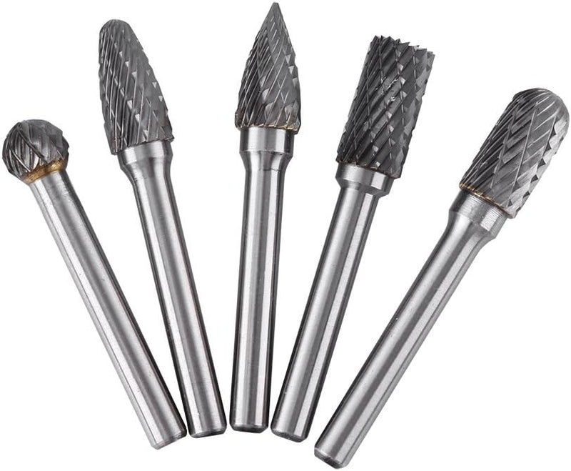 5Pcs 6mm Schaft Wolfram Stahl Rotary File Cutter Bits Doppelt Gestreift Schleifen Grat Kit 10mm Kopf