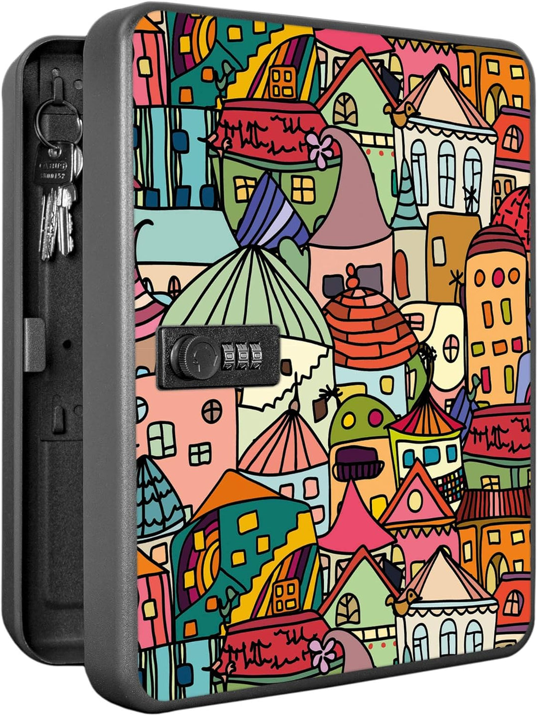 banjado® Burg-Wächter® abschliessbarer Schlüsselkasten mit Motiv Funky Town für 36 Schlüssel - Schlü