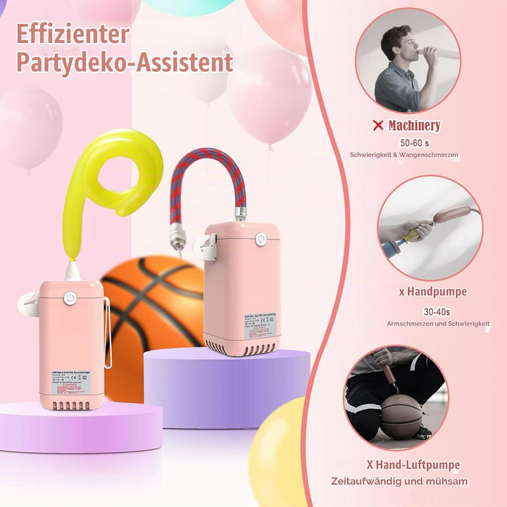 PlusFive Elektrische Ballonpumpe für Modellierballons, Tragbare Ballonpumpe Elektrisch Ball pumpe mi