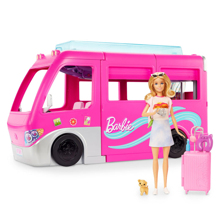 Barbie Dream Camper Van (75 cm) mit 7 Spielbereichen & -Puppe Van + Barbie-Puppe, Van + Barbie-Puppe