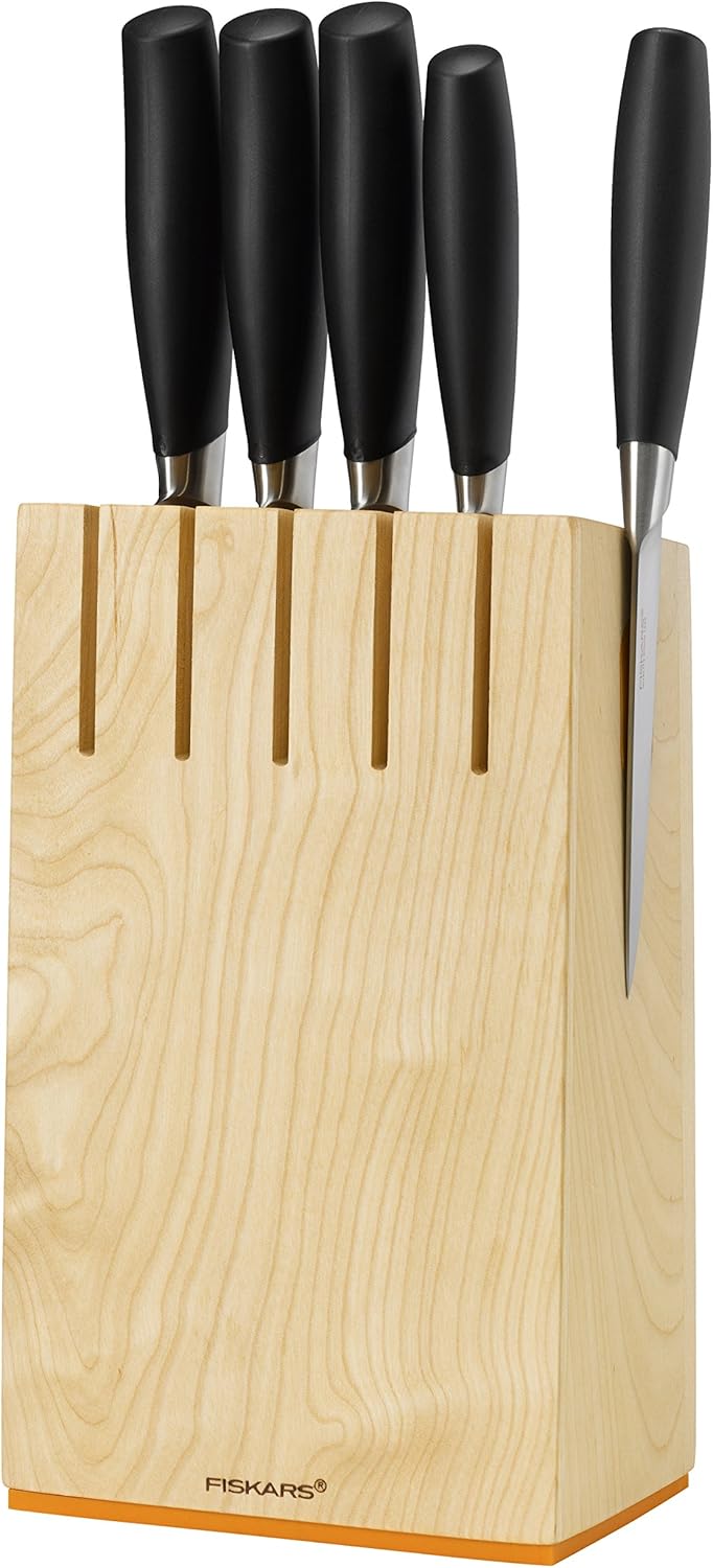 Fiskars Design-Messerblock mit 5 Messern, Breite: 14,5 cm, Höhe: 36 cm, Birkenholz, Functional Form+