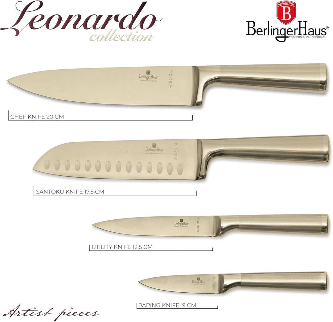 Berlinger Haus Messerset Edelstahl 4 Stück Leonardo Collection | Stilvoll, Hochwertig und Elegant