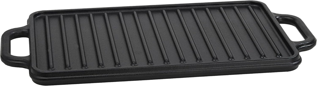 VICTORIA Grillplatte Emailliertes Gusseisen Grillpfanne 33 X 21cm Doppelseitig Verwendbar, für Feuer