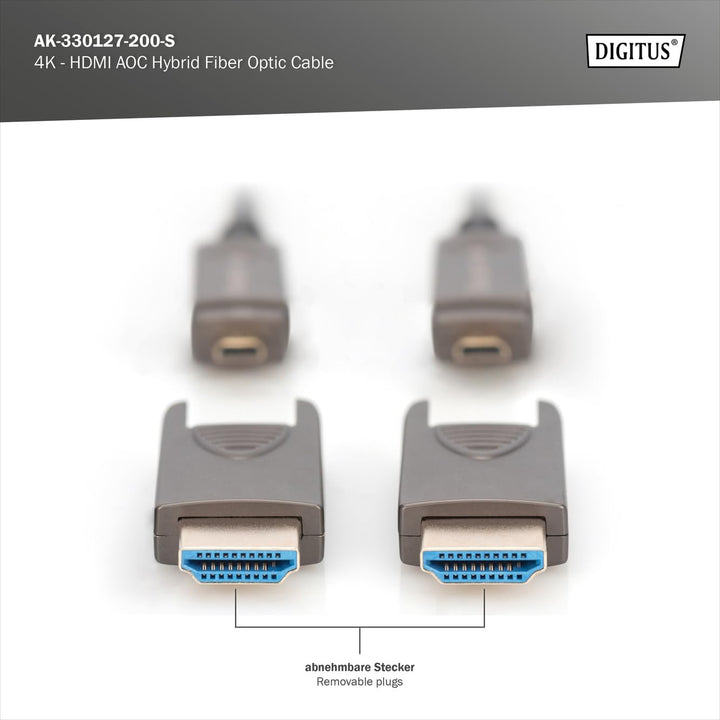 DIGITUS Glasfaser HDMI-Kabel – 20 m – UHD 4k 60Hz – abnehmbare Stecker, 20 m