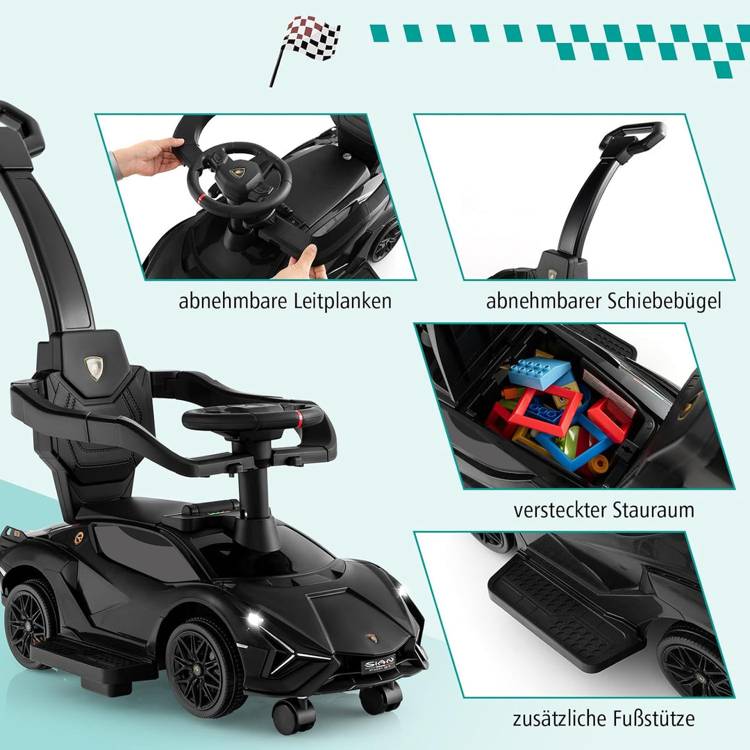 COSTWAY 3-in-1 Lamborghini Rutschauto, Schiebauto mit Scheinwerfern & Musik & Stauraum, Rutschfahrze