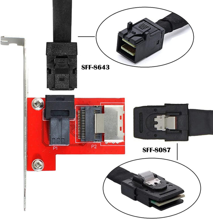 cablecc PCI-Express 4.0 Mini SAS SFF-8087 auf SAS HD SFF-8643 PCBA-Buchsenadapter mit Halterung SFF-