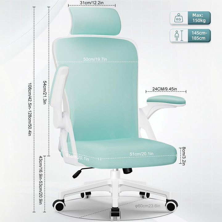 Bürostuhl ergonomisch, Schreibtischsessel mit verstellbare Kopfstütze und Armlehnen, gepolsterte Lor
