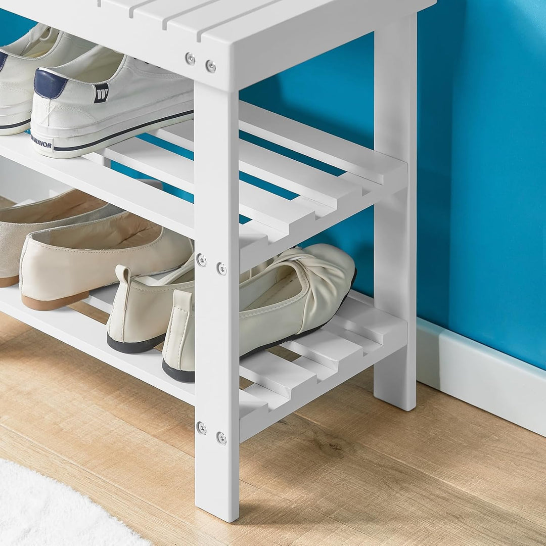 SoBuy Schuhregal aus Bambus Schuhbank mit 2 Jahren Garantie Sitzbank Breit 50cm weiss FSR02-K-W, Wei