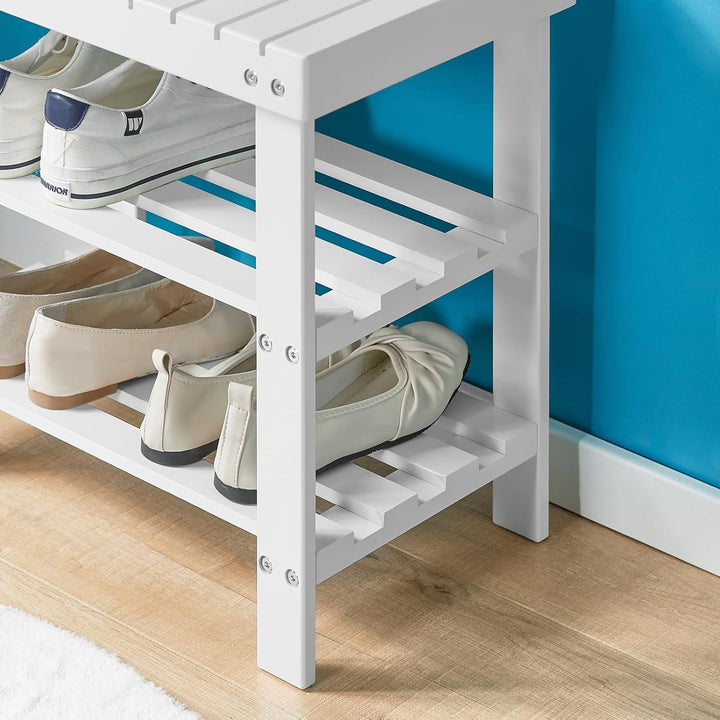 SoBuy Schuhregal aus Bambus Schuhbank mit 2 Jahren Garantie Sitzbank Breit 50cm weiss FSR02-K-W, Wei