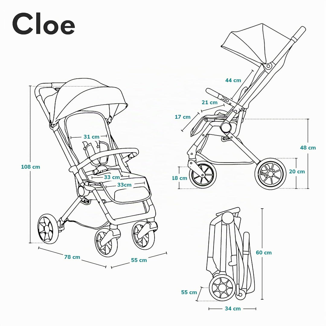 LIONELO Cloe Zusammenklappbarer Kinderwagen bis zu 22 kg, Verstellbare Rückenlehne Schlaffunktion, 5