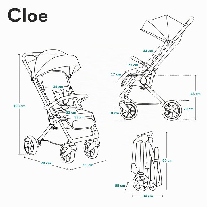LIONELO Cloe Zusammenklappbarer Kinderwagen bis zu 22 kg, Verstellbare Rückenlehne Schlaffunktion, 5
