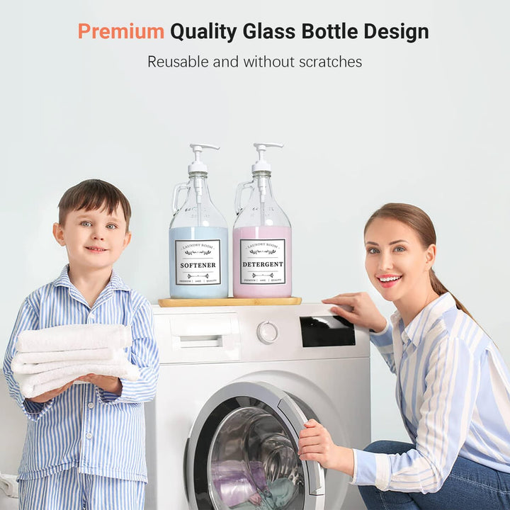 LIKAJON Waschmittelspender aus Glas, flüssiger Waschseifenspender für Waschküche, 1,8 l Waschmittels