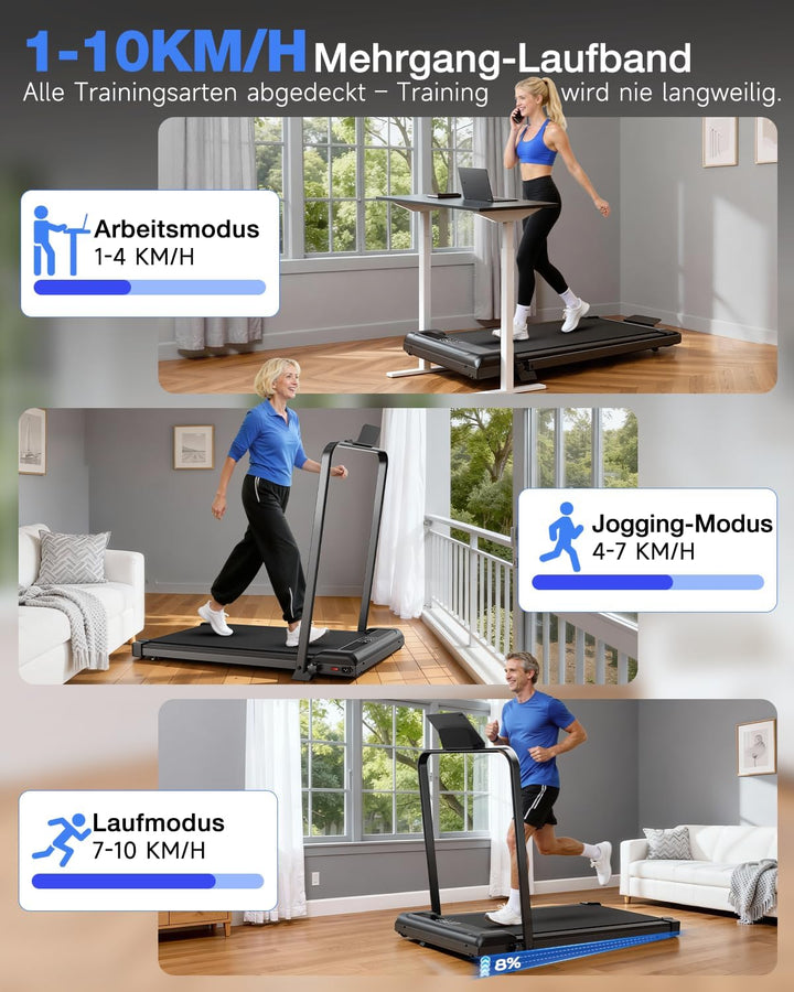 HomeFitnessCode Laufband mit Neigung - Walking Pad Laufpad für Zuhause Klein Mini Walkpad mit Steigu