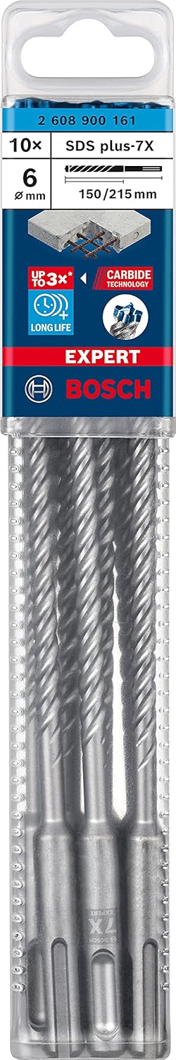 Bosch Professional 10x Expert SDS plus-7X Hammerbohrer (für Stahlbeton, Ø 6,00x215 mm, Zubehör Bohrh