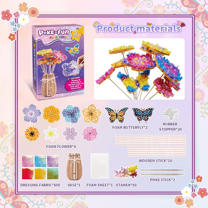 FORESTDREAM Blumen Poke Art Bastelset, DIY Blumenstrauss Basteln mit 8 Blumen und 2 Schmetterlingen,