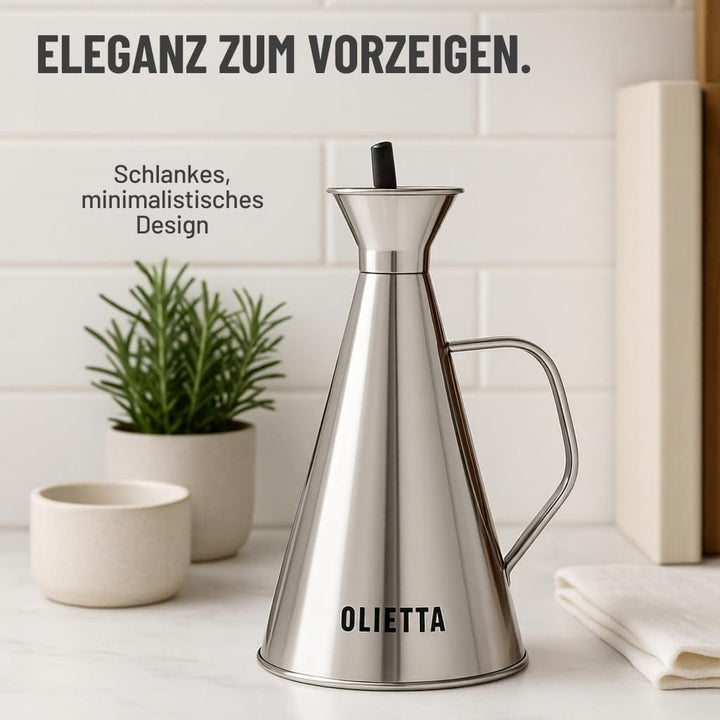 Olietta Ölflasche Tropf- und auslaufsichere aus Edelstahl 1000 ml Olivenöl flasche mit Ausgiesser zu