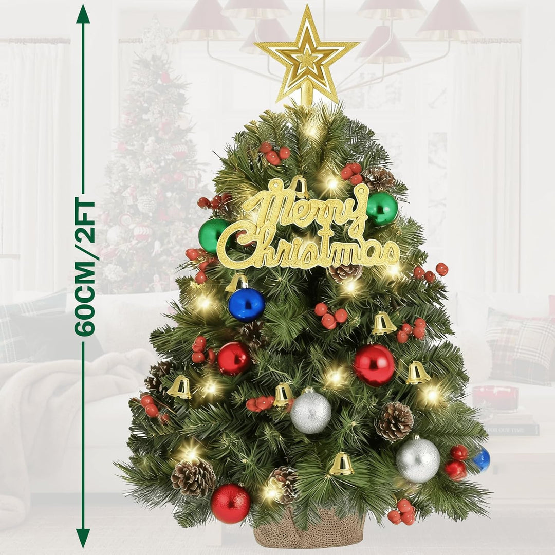 Mini Weihnachtsbaum klein-Künstlich mit 50 DIY Weihnachtsdekoration,60cm Kleiner Weihnachtsbaum Tisc