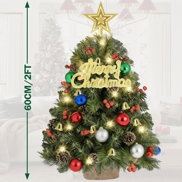 Mini Weihnachtsbaum klein-Künstlich mit 50 DIY Weihnachtsdekoration,60cm Kleiner Weihnachtsbaum Tisc