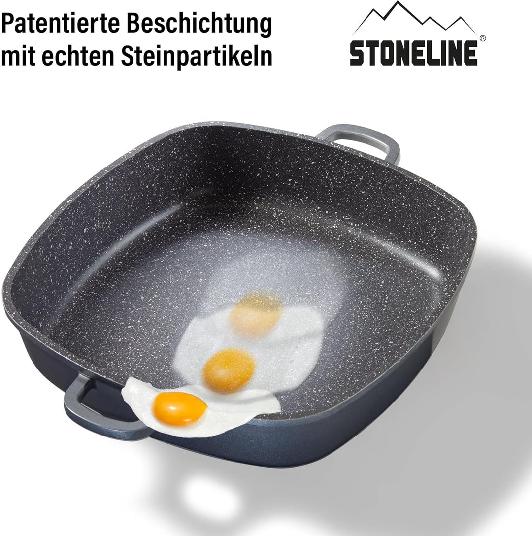 STONELINE Servierpfanne Eckig 32 cm, Eckige Pfanne Induktion mit Deckel, Aroma Funktion, Aluguss, An