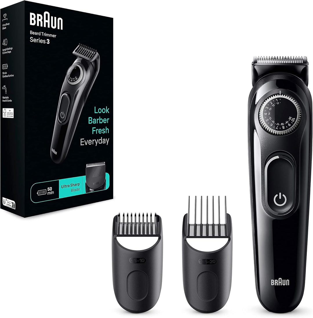 Braun Barttrimmer, Trimmer/Haarschneider Herren, Haarschneidemaschine mit ultrascharfer Klinge, 40 L