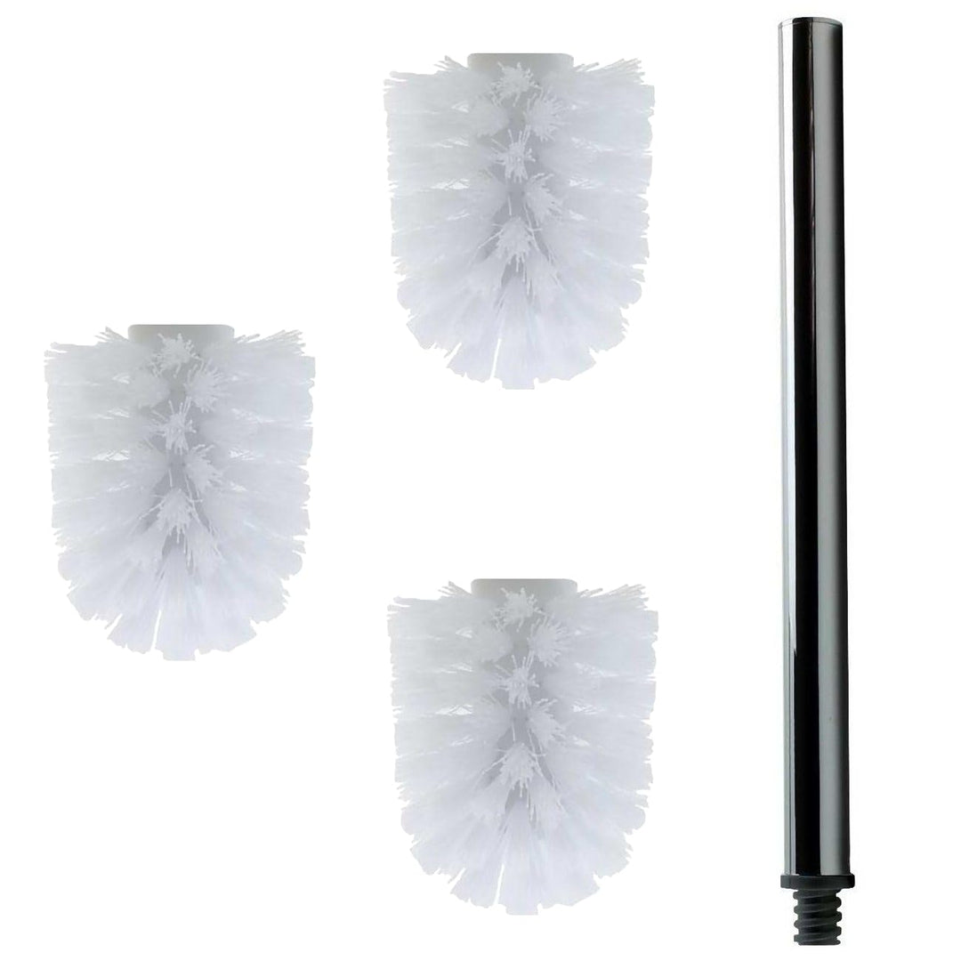 3 x Ersatz Bürstenkopf weiss Ø 8 cm inkl. 1 x Edelstahl Griff 26,5 cm/Austausch Toilettenbürste/Klob
