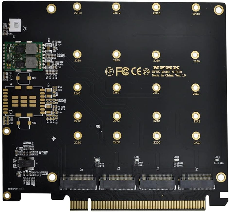 Xiwai 4 x NVME M.2 AHCI auf PCI-E Express 3.0 Gen3 X16 Raid Karte mit Lüfter VROC Raid0 Hyper Adapte