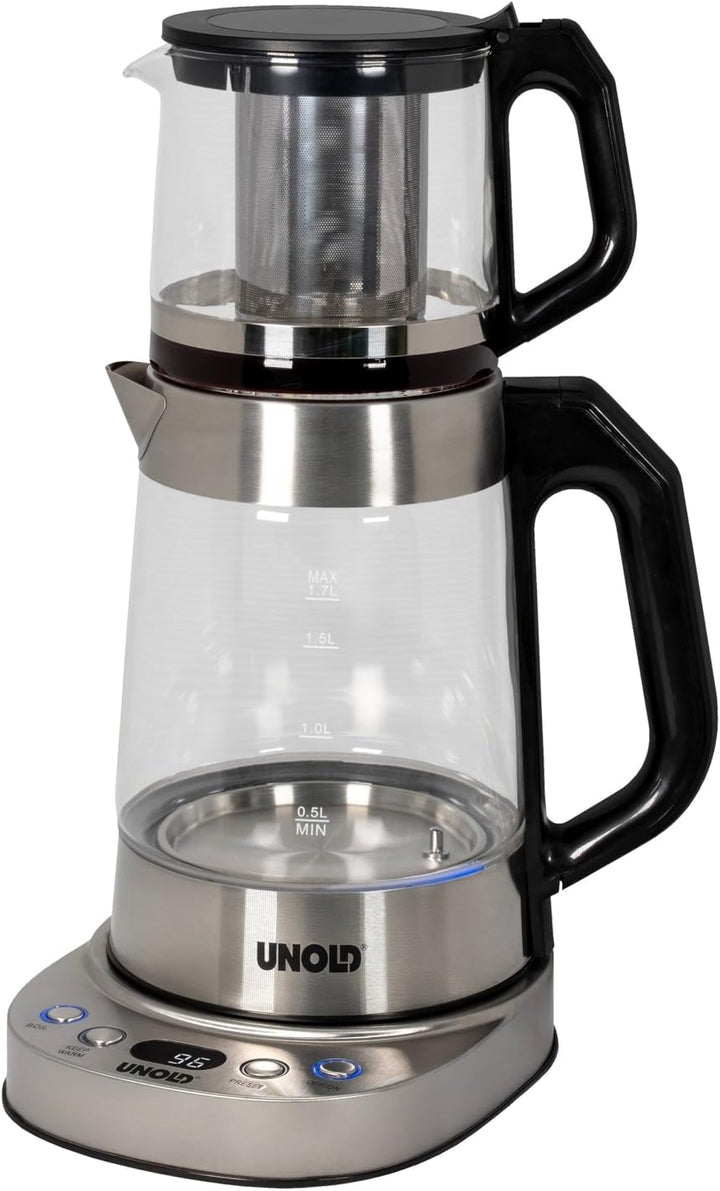 Unold Samowar Selin 18215 Samowar 2-in-1 Teekocher & Wasserkocher 1,7L + 1,0L Teekanne Borosilikatgl