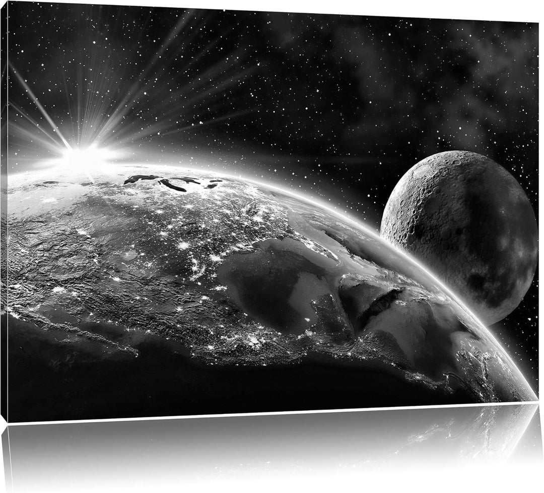 Pixxprint Erde Mond All als Leinwandbild/Grösse: 100x70 cm/Wandbild/Kunstdruck/fertig bespannt, 100x