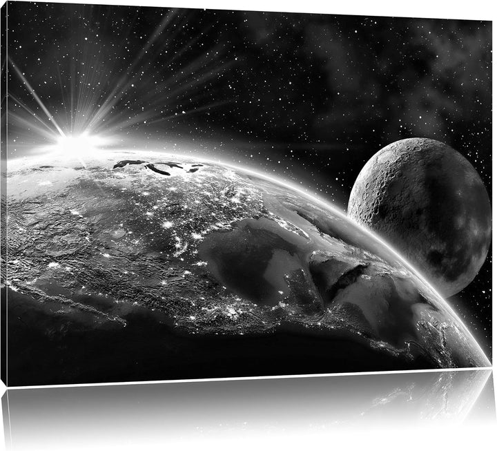 Pixxprint Erde Mond All als Leinwandbild/Grösse: 100x70 cm/Wandbild/Kunstdruck/fertig bespannt, 100x