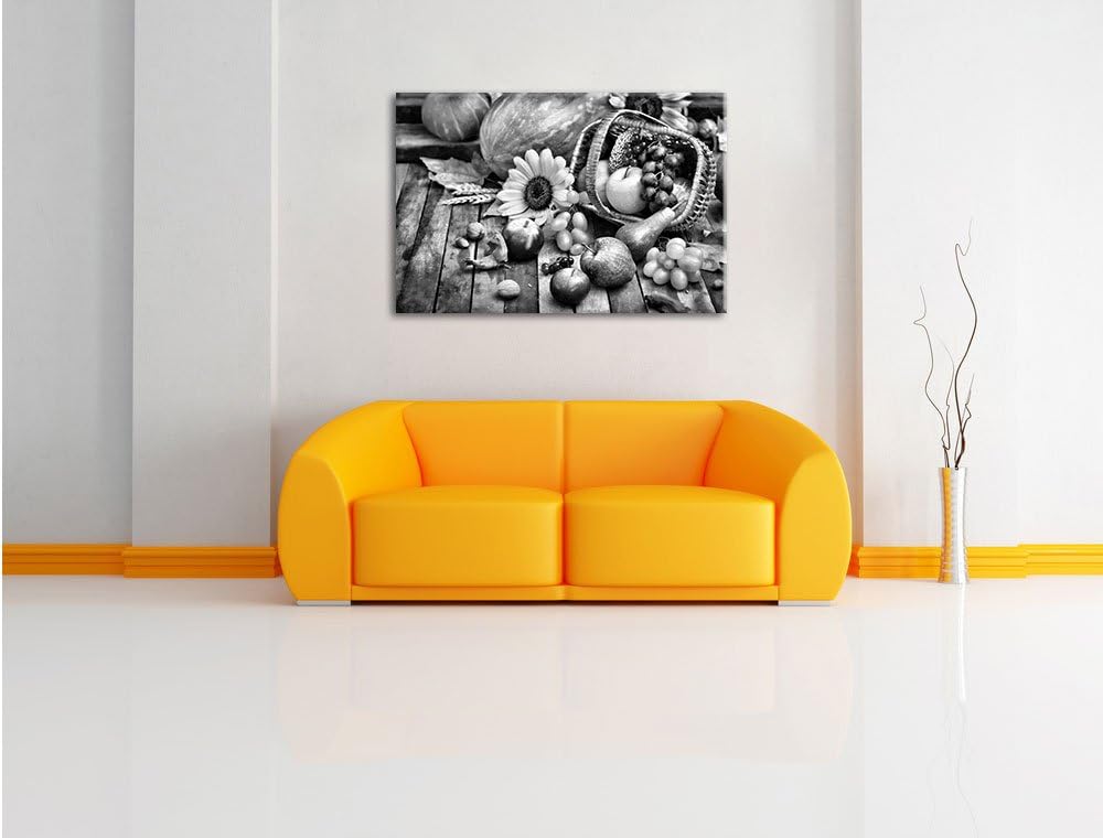 Pixxprint Monocrome, Herbstlicher Obstkorb, Format: 100x70 auf Leinwand, 100x70