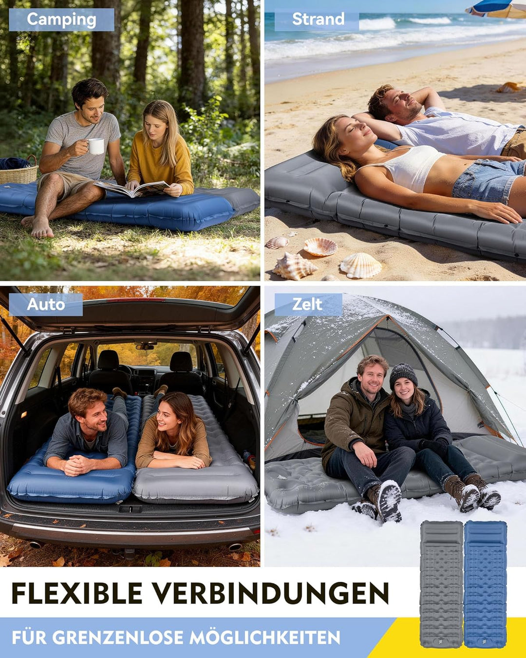 HIKENTURE Isomatte Camping, 12CM Ultradicke Isomatte Ultraleicht mit Kissen, Aufblasbare Matratze Kl