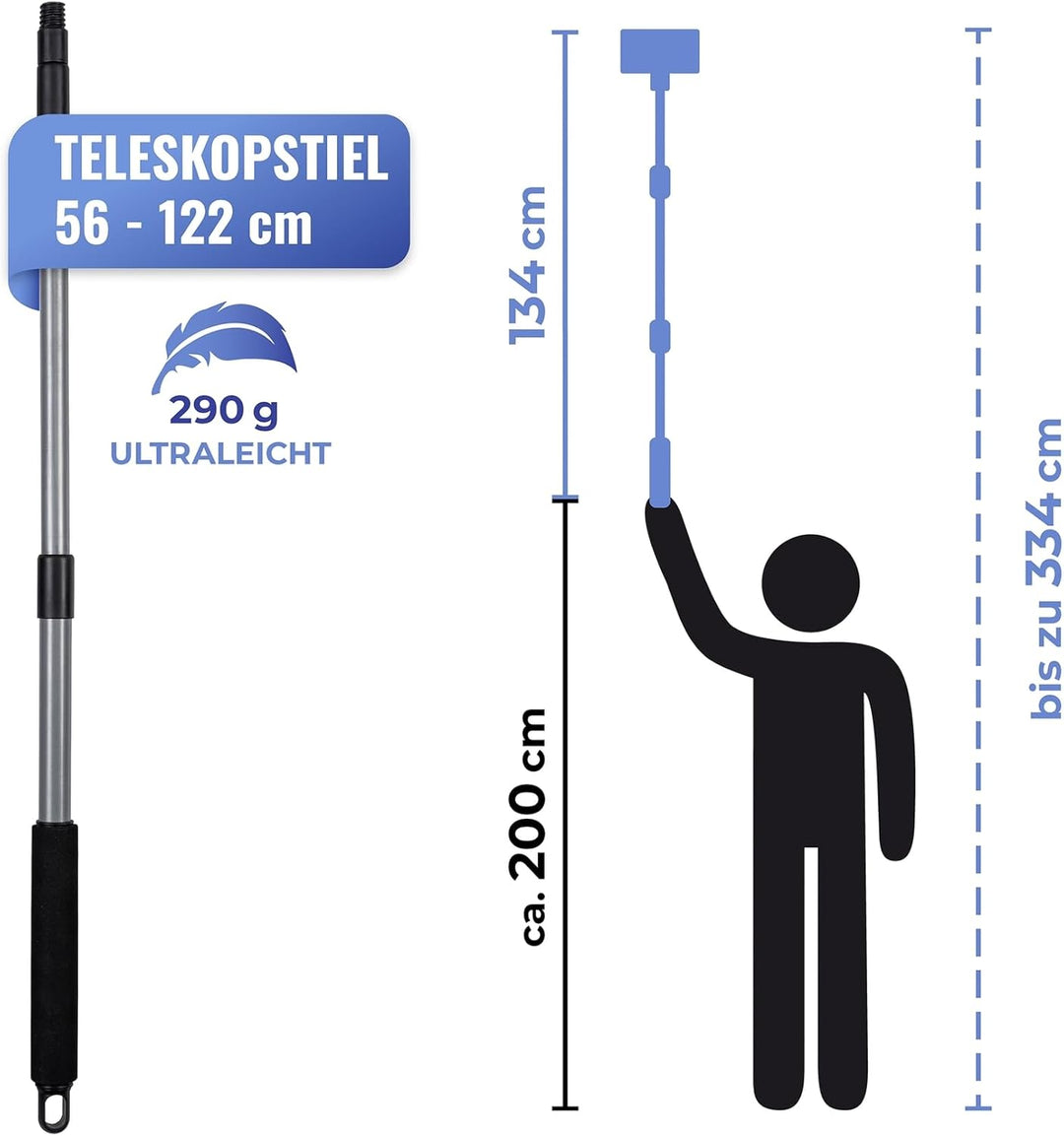 Maximex Teleskop Bad- und Fliesenwischer Profi, 360° Duo-Knickgelenk, Inkl. 2 Bezüge, Waschbar bis 6