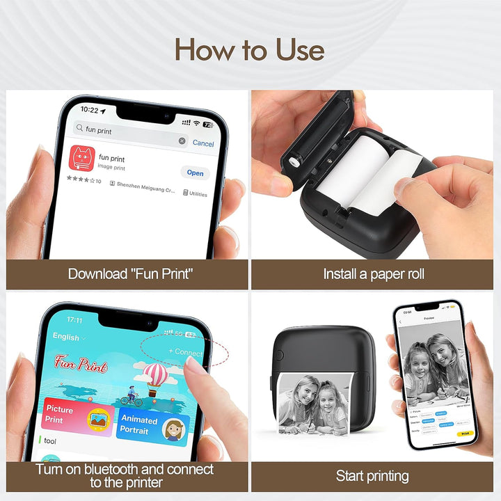 Mini Drucker, Wireless Bluetooth Fotodrucker Tragbarer Thermodrucker Smartphone Taschendrucker Kompa