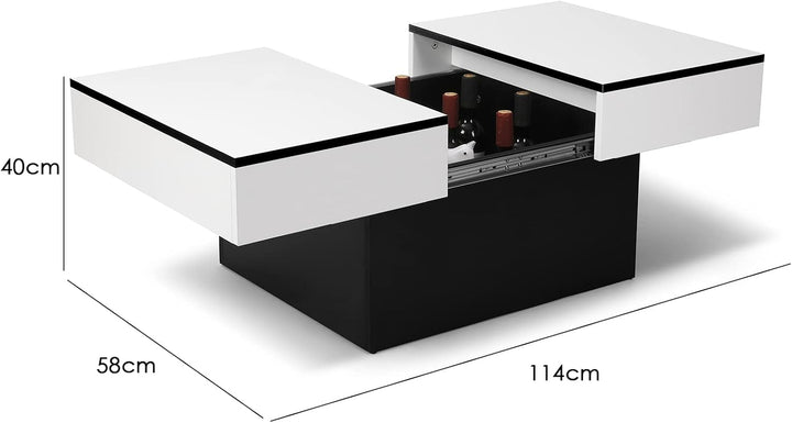 VOWNER Couchtisch, Moderner Couchtisch, Ausziehbarer Schreibtisch, Wohnzimmertisch mit 2 Stauräume,