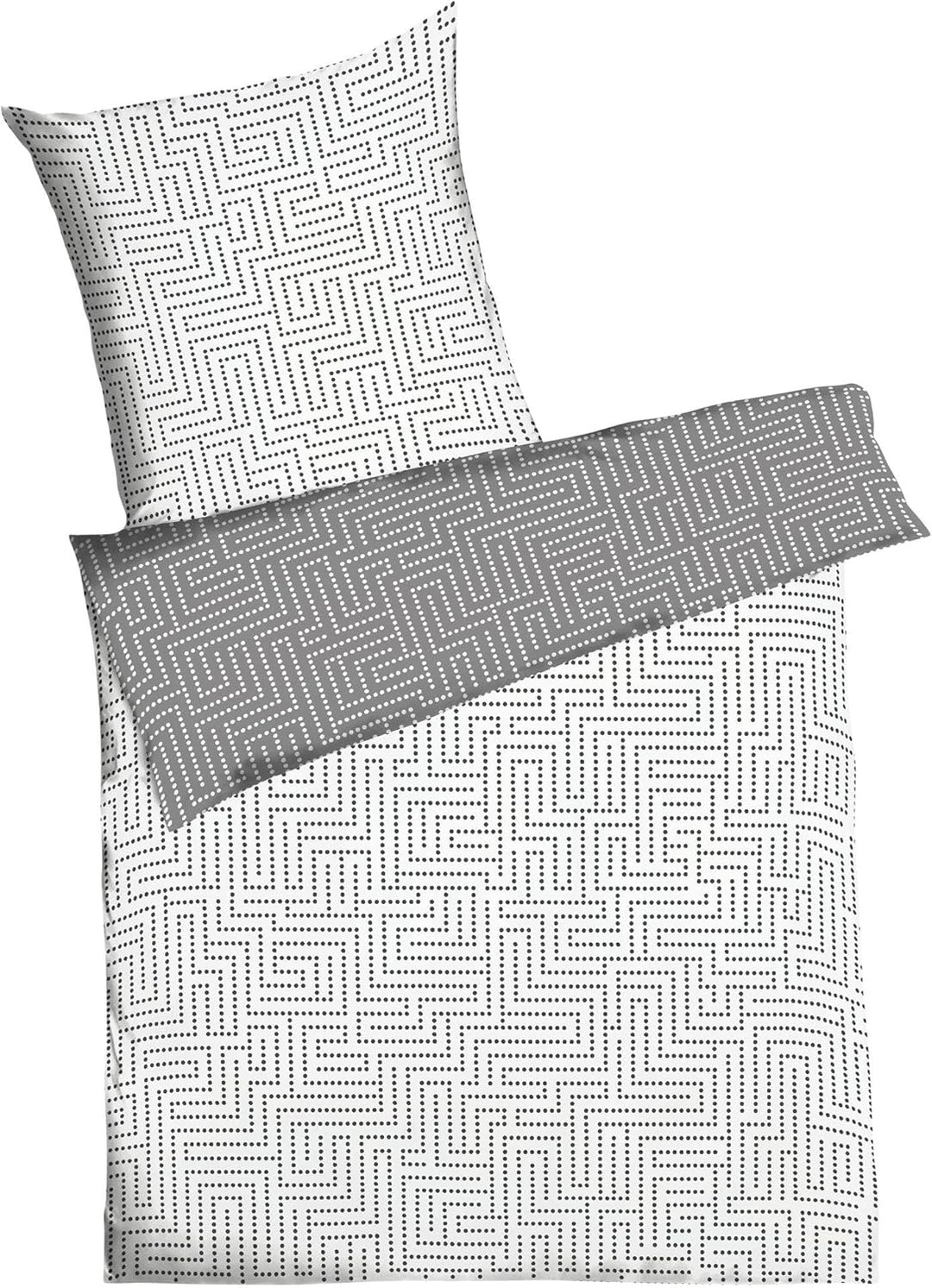 Kaeppel Wende- Bettwäsche Mako-Satin grau-weiss Grösse 135x200 cm (80x80 cm) 135 x 200 cm Grau-weiss