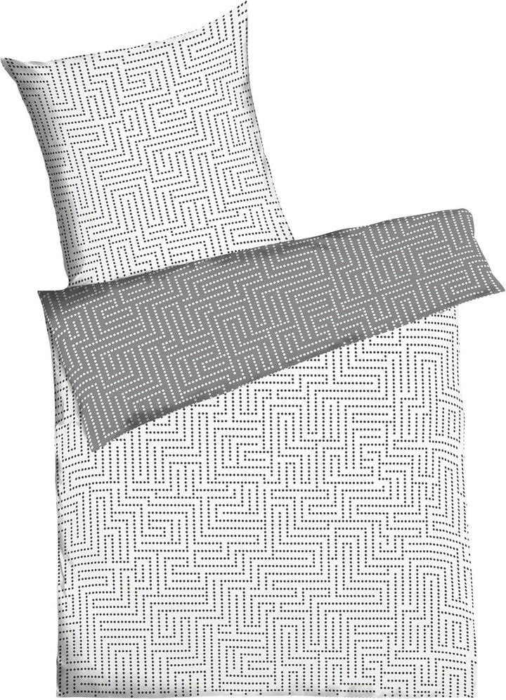 Kaeppel Wende- Bettwäsche Mako-Satin grau-weiss Grösse 135x200 cm (80x80 cm) 135 x 200 cm Grau-weiss