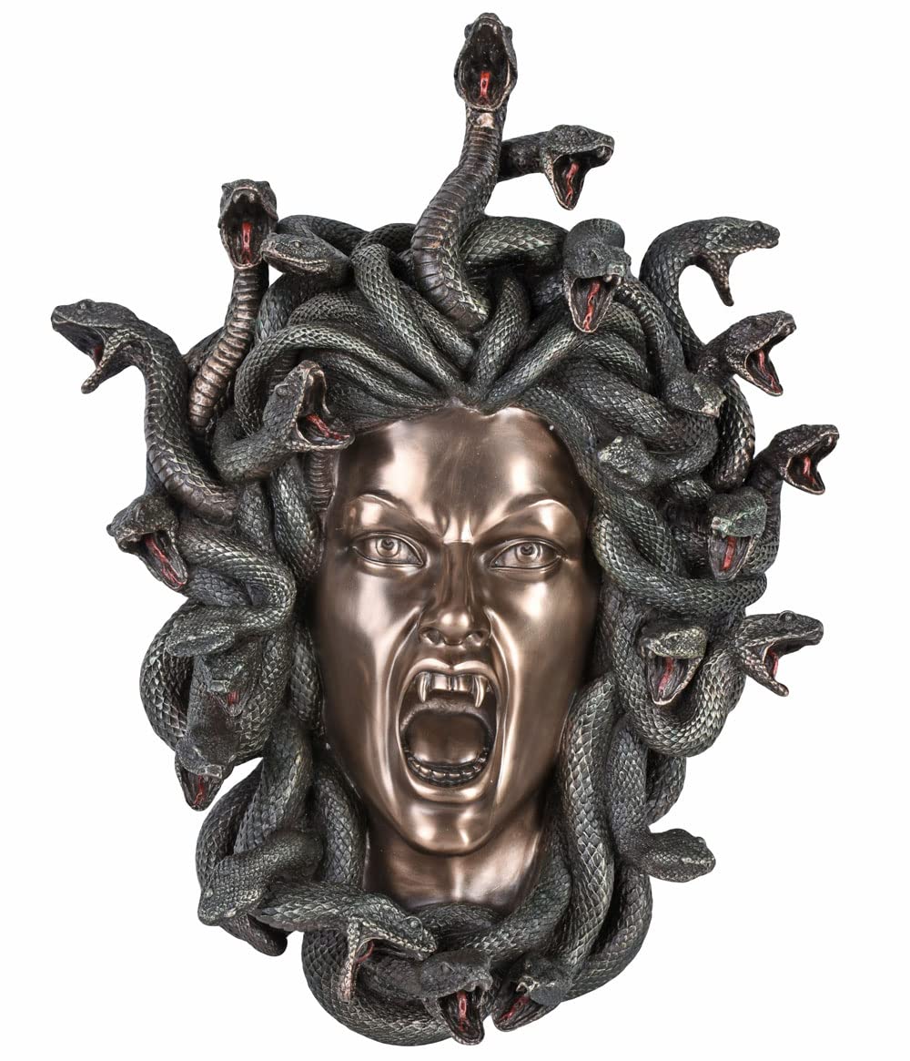 Medusa Kopf in Schlangenkrone Gorgone Büste Frauenkopf Wandfigur Veronese Vampir wu77091V4 Palazzo E