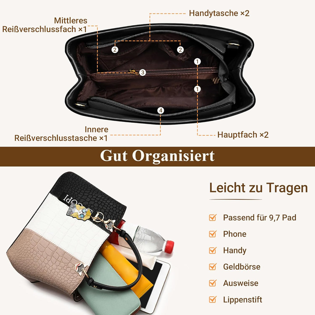 DIRRONA Elegant Damen Handtasche Schultertasche Gross Kapazität Umhängetasche Beiläufig Reise Tasche