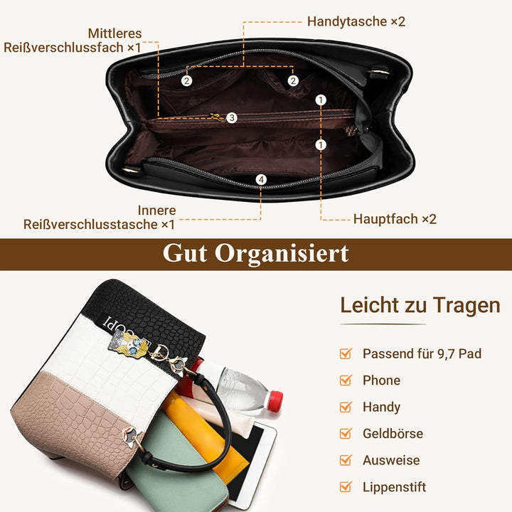 DIRRONA Elegant Damen Handtasche Schultertasche Gross Kapazität Umhängetasche Beiläufig Reise Tasche