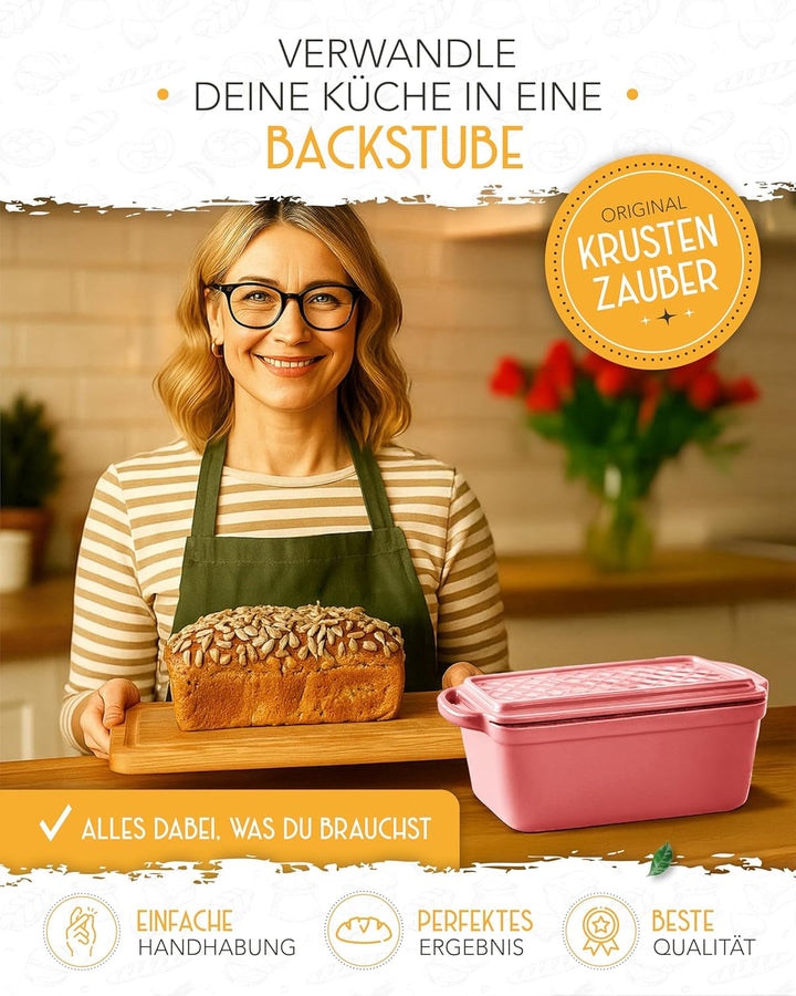 KRUSTENZAUBER Brotbackform mit Deckel emailliert im XXL-Komplettset - Robuste 28 cm Gusseisen Brotba