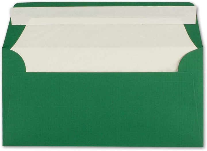 150x Briefumschläge DIN Lang 11 x 22 cm gerippt in Dunkelgrün gefüttert mit weiss em Seiden-Papier 1