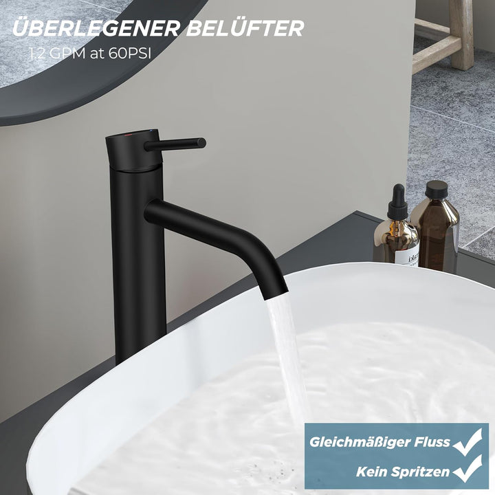 FORIOUS Wasserhahn Bad, Waschtischarmatur Hoch Waschbecken Armaturen in Schwarz mit Auslaufhöhe 190