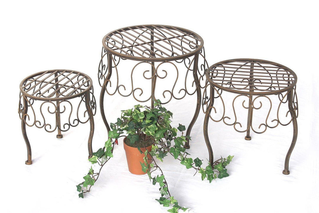 DanDiBo Blumenhocker Metall Braun Rund 3er Set Blumenständer 140129 Beistelltisch Pflanzenständer Kl