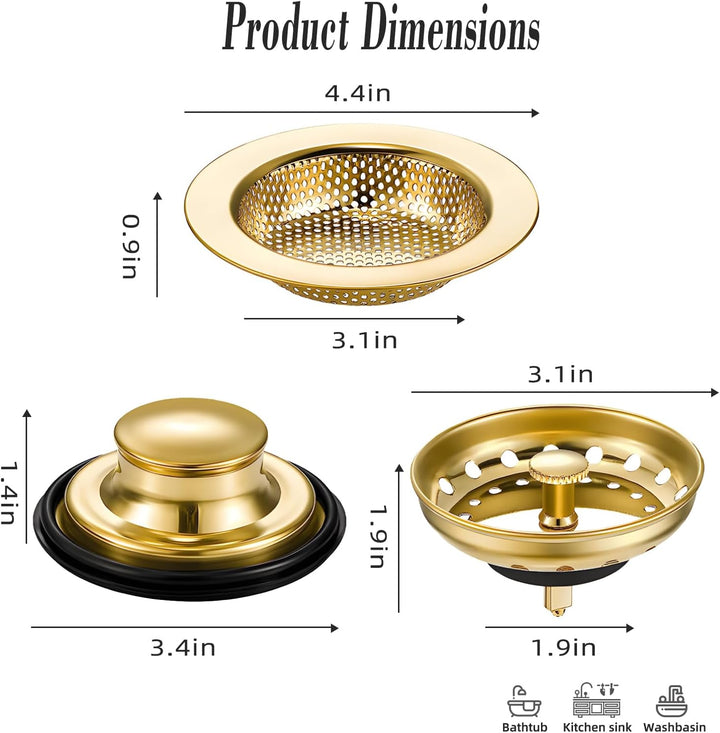 3 Stück Gold Spülbecken Abflusssieb Stopper, Liubeili Küche Edelstahl Spülbecken Sieb Müllentsorgung