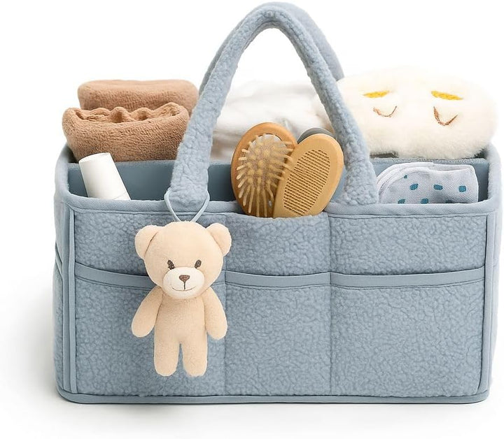 Baby-Windel-Organizer mit Teddy, grosser Windel-Aufbewahrungskorb mit Griffen und Fächern, Filz, Kin